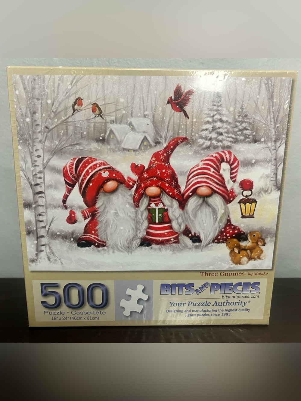 Three Gnomes Winter Themed Puzzle Red and White